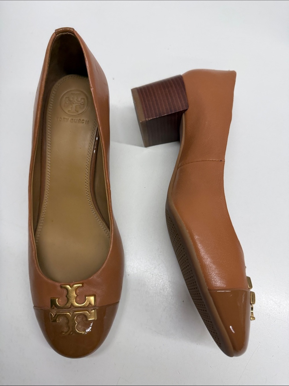 Tory Burch Everly Pumps High Heel Shoes Heels Cap Toe Leather Tan Brown Size 7